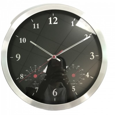 14 inch Aluminum wall clock with Thermometer & hygrometer