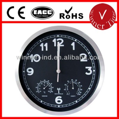 12" aluminum temperature hygrometer radio controlled wall clock, RCC clock