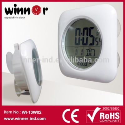 LCD Digital Bathroom Clock with Radio Controlled, waterproof clock with 4 suckers