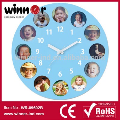 14" Changeable plastic photo frame wall clock with 12 photo wall clock