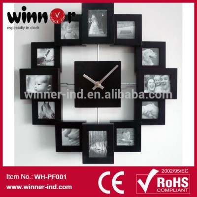 14" Changeable plastic photo frame wall clock, 12 photo wall clock